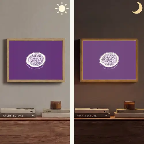 Passievrucht - Zaadjes - Paars - Minimalistisch Light Box met batterij (Wandlamp) middel -sfeer3