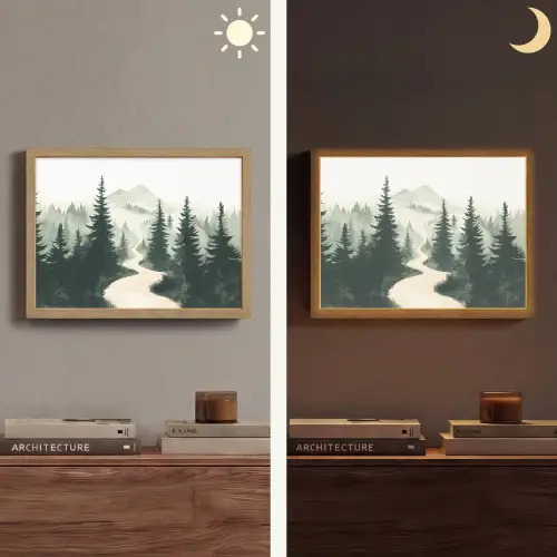 Pad - Bomen - Bos - Illustratie Light Box met batterij (Wandlamp) middel -sfeer3