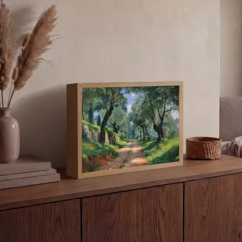 Pad - Bomen - Schaduw - Light Box met batterij (Wandlamp) middel -sfeer2