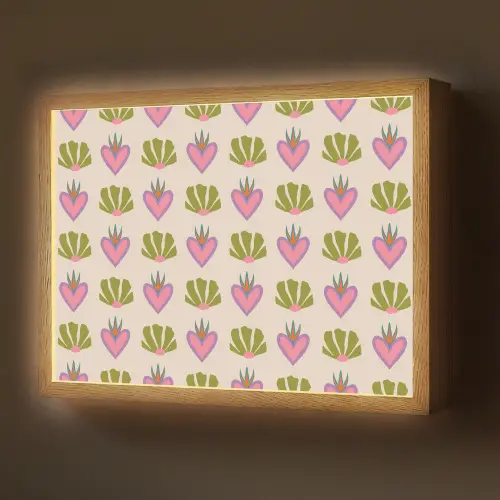 Patroon - Beige - Hartjes - Bloemen Light Box met batterij (Wandlamp) middel 907 -z3d_website