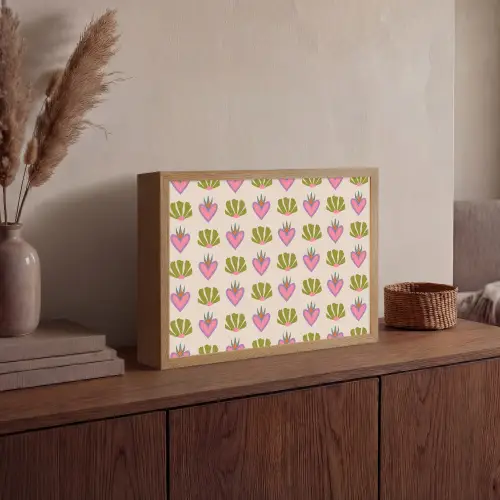 Patroon - Beige - Hartjes - Bloemen Light Box met batterij (Wandlamp) middel 907 -sfeer2