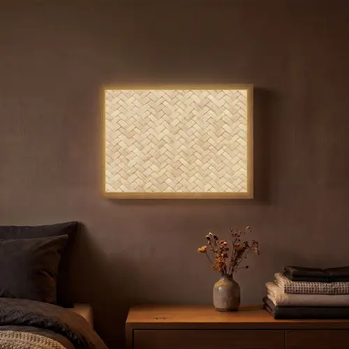 Patroon - Beige - Rotan print Light Box met batterij (Wandlamp) middel -sfeer4