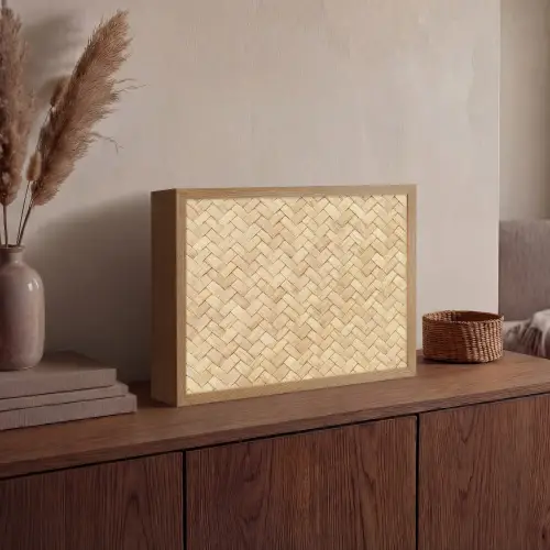 Patroon - Beige - Rotan print Light Box met batterij (Wandlamp) middel -sfeer2