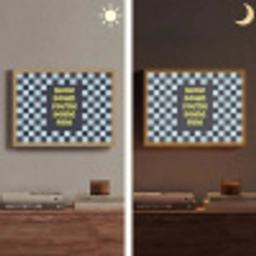Patroon - Geblok - Blauw - Slow down you're doing fine Light Box met batterij (Wandlamp) middel -sfeer3