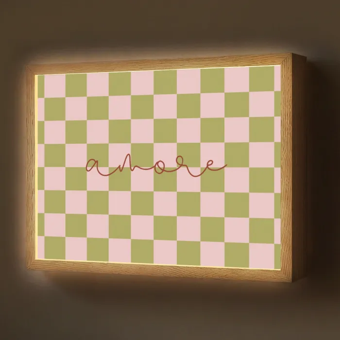 Patroon - Geblokt - Olijfgroen - Amore Light Box met batterij (Wandlamp) middel -z3d_website