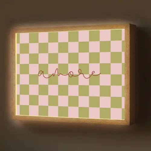 Patroon - Geblokt - Olijfgroen - Amore Light Box met batterij (Wandlamp) middel -z3d_website