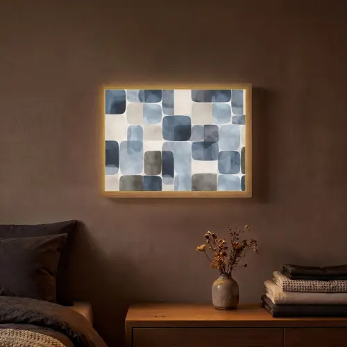 Patroon - Blauw - Vierkanten Light Box met batterij (Wandlamp) middel -sfeer4