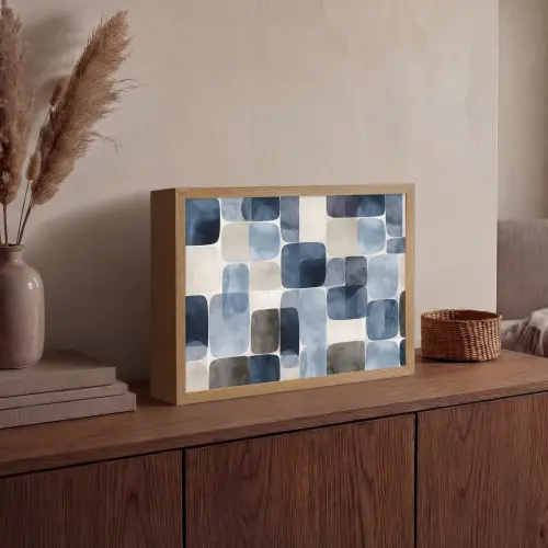 Patroon - Blauw - Vierkanten Light Box met batterij (Wandlamp) middel -sfeer2