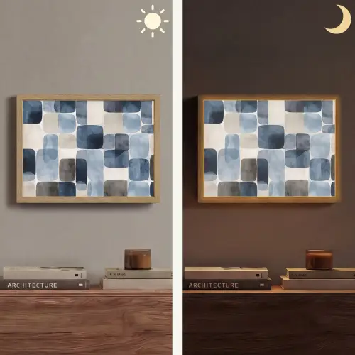 Patroon - Blauw - Vierkanten Light Box met batterij (Wandlamp) middel -sfeer3