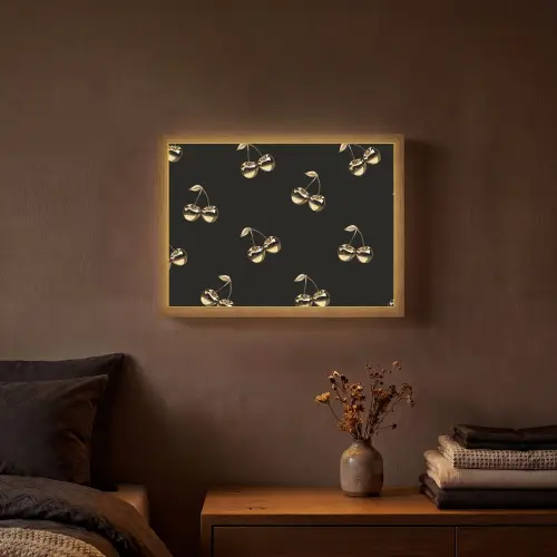 Patroon - Kersen - Goud - Chrome Light Box met batterij (Wandlamp) middel -sfeer4