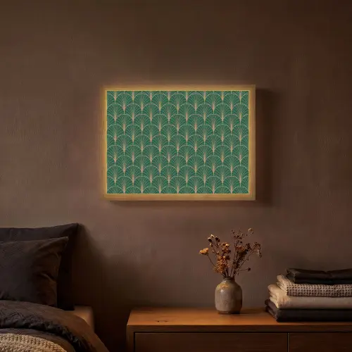 Patroon - Groen - Goud - Symmetrisch Light Box met batterij (Wandlamp) middel 907 -sfeer4