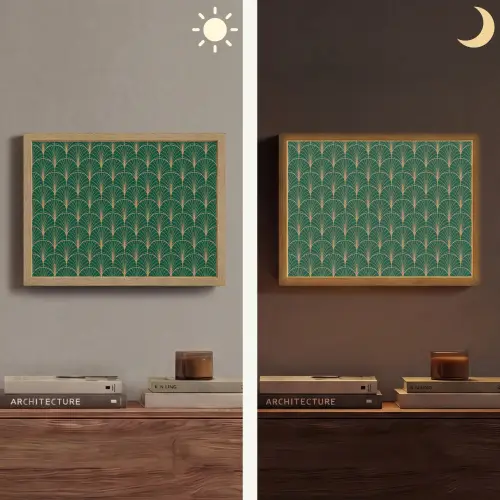 Patroon - Groen - Goud - Symmetrisch Light Box met batterij (Wandlamp) middel 907 -sfeer3