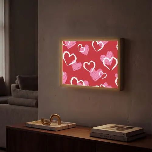 Patroon - Hartjes - Roze - Valentijn Light Box met batterij (Wandlamp) middel -sfeer1