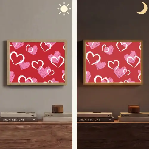 Patroon - Hartjes - Roze - Valentijn Light Box met batterij (Wandlamp) middel -sfeer3