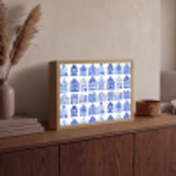 Patroon - Huizen - Blauw Light Box met batterij (Wandlamp) middel 907 -sfeer2