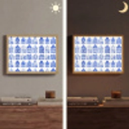 Patroon - Huizen - Blauw Light Box met batterij (Wandlamp) middel 907 -sfeer3