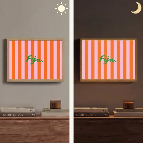 Patroon - Oranje - Fijn - Strepen Light Box met batterij (Wandlamp) middel -sfeer3