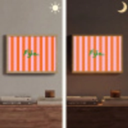 Patroon - Oranje - Fijn - Strepen Light Box met batterij (Wandlamp) middel -sfeer3
