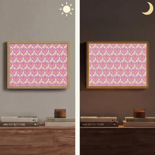 Patroon - Roze - Hartjes Light Box met batterij (Wandlamp) middel 907 -sfeer3