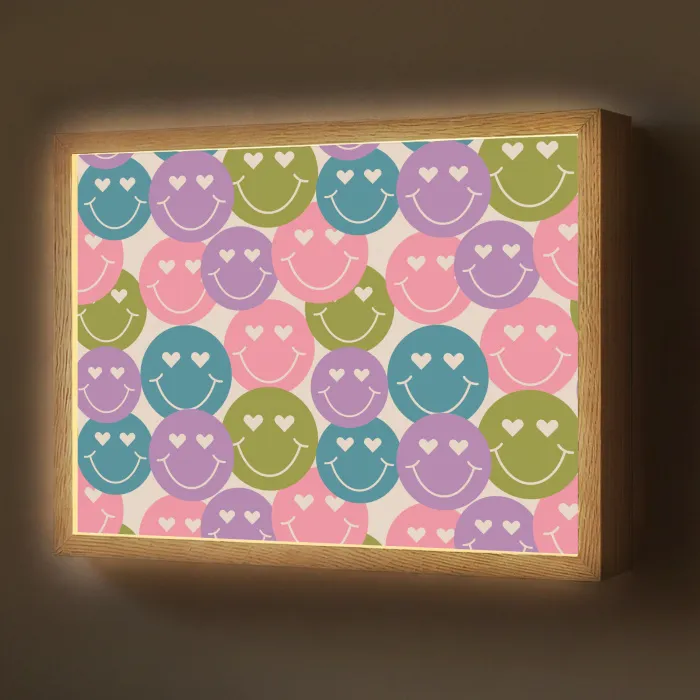 Patroon - Smiley - Kleurrijk - Hartjes Light Box met batterij (Wandlamp) middel 907 -z3d_website