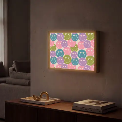 Patroon - Smiley - Kleurrijk - Hartjes Light Box met batterij (Wandlamp) middel 907 -sfeer1