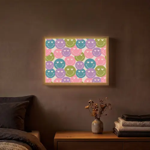 Patroon - Smiley - Kleurrijk - Hartjes Light Box met batterij (Wandlamp) middel 907 -sfeer4