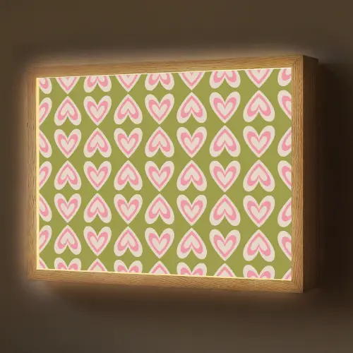 Patroon - Symmetrisch - Hartjes - Olijfgroen Light Box met batterij (Wandlamp) middel 907 -z3d_website