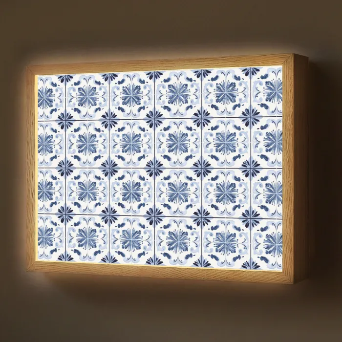 Patroon - Tegel - Blauw Light Box met batterij (Wandlamp) middel 907 -z3d_website