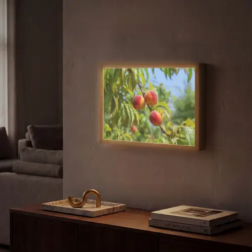 Perzik - Bladeren - Zonlicht Light Box met batterij (Wandlamp) middel -sfeer1