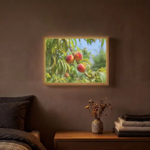 Perzik - Bladeren - Zonlicht Light Box met batterij (Wandlamp) middel -sfeer4