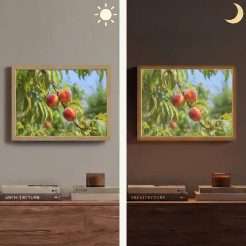 Perzik - Bladeren - Zonlicht Light Box met batterij (Wandlamp) middel -sfeer3