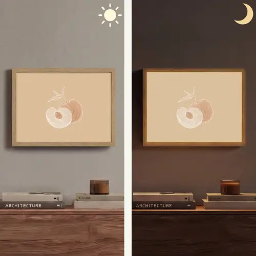 Perzik - Lijntekening - Pit - Beige Light Box met batterij (Wandlamp) middel -sfeer3
