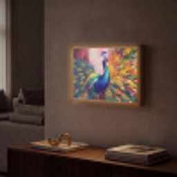 Pauw - Dieren - Schilderij - Regenboog Light Box met batterij (Wandlamp) middel -sfeer1