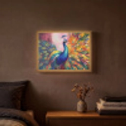 Pauw - Dieren - Schilderij - Regenboog Light Box met batterij (Wandlamp) middel -sfeer4