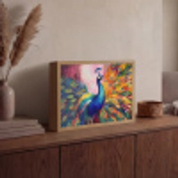 Pauw - Dieren - Schilderij - Regenboog Light Box met batterij (Wandlamp) middel -sfeer2