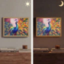Pauw - Dieren - Schilderij - Regenboog Light Box met batterij (Wandlamp) middel -sfeer3