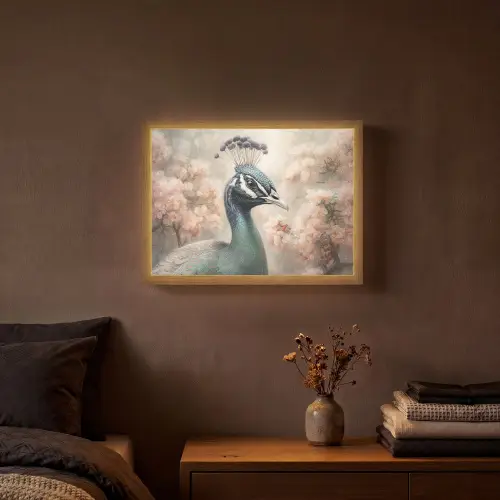 Pauw - Vogels - Bloemen - Boom - Botanisch Light Box met batterij (Wandlamp) middel -sfeer4