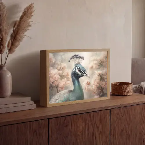 Pauw - Vogels - Bloemen - Boom - Botanisch Light Box met batterij (Wandlamp) middel -sfeer2