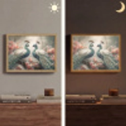 Pauwen - Pauwenveren - Vogels - Bloemen - Natuur Light Box met batterij (Wandlamp) middel -sfeer3