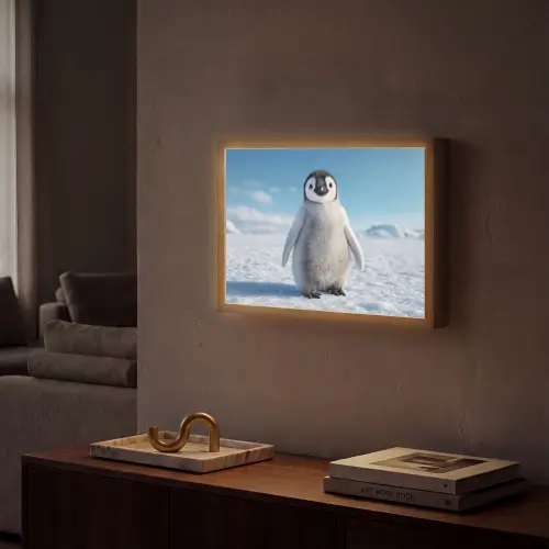 Pinguïn - Sneeuw - Landschap - Wit Light Box met batterij (Wandlamp) middel -sfeer1