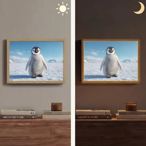 Pinguïn - Sneeuw - Landschap - Wit Light Box met batterij (Wandlamp) middel -sfeer3