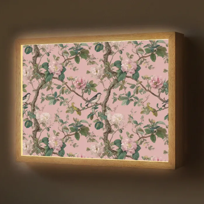 Pioenrozen - Botanisch - Vogel Light Box met batterij (Wandlamp) middel 907 -z3d_website