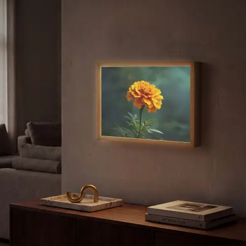 Bloemblaadjes - Afrikaan - Oranje - Wazig Light Box met batterij (Wandlamp) middel -sfeer1