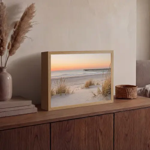 Pier - Zonsondergang - Strand Light Box met batterij (Wandlamp) middel -sfeer2