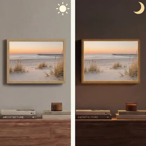 Pier - Zonsondergang - Strand Light Box met batterij (Wandlamp) middel -sfeer3