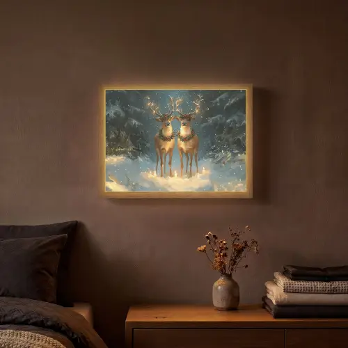 Dennensprookje - Rendier - Nacht Light Box met batterij (Wandlamp) middel -sfeer4