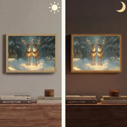 Dennensprookje - Rendier - Nacht Light Box met batterij (Wandlamp) middel -sfeer3