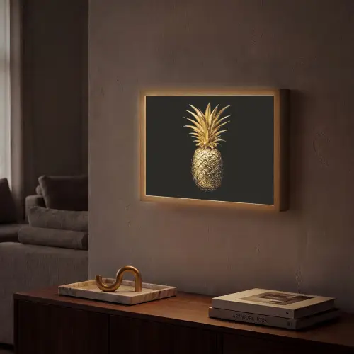 Ananas - Zwart - Goud - Luxe Light Box met batterij (Wandlamp) middel -sfeer1