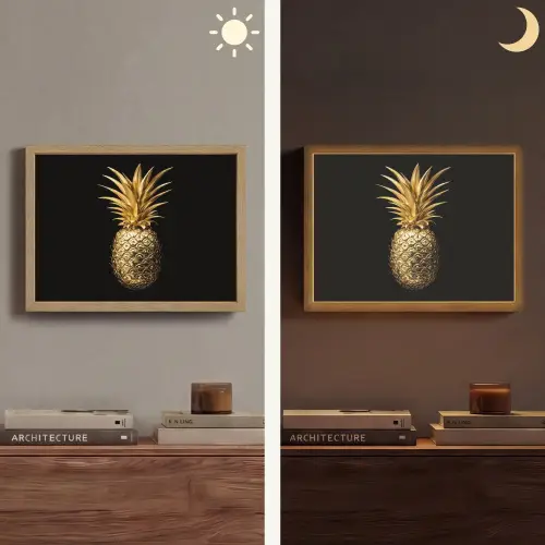 Ananas - Zwart - Goud - Luxe Light Box met batterij (Wandlamp) middel -sfeer3