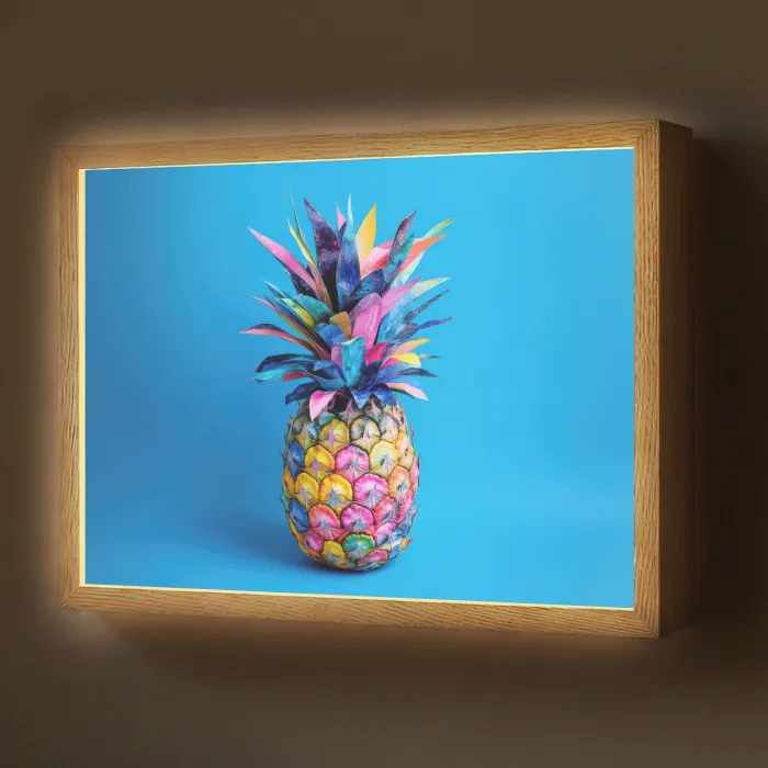 Ananas - Blauw - Tropisch - Vrolijk Light Box met batterij (Wandlamp) middel -z3d_website